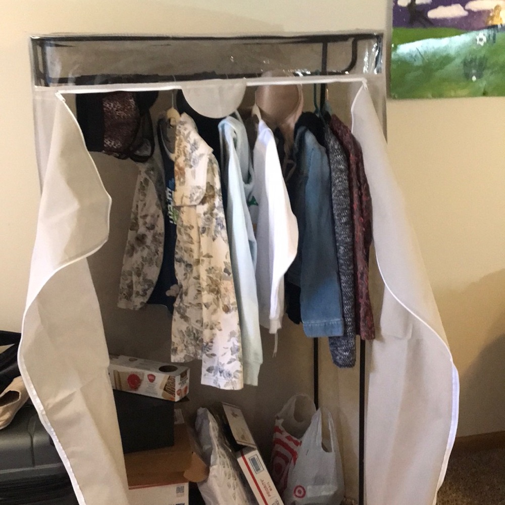All clothes that I re sell are in these clothes closet. My home is smoke free